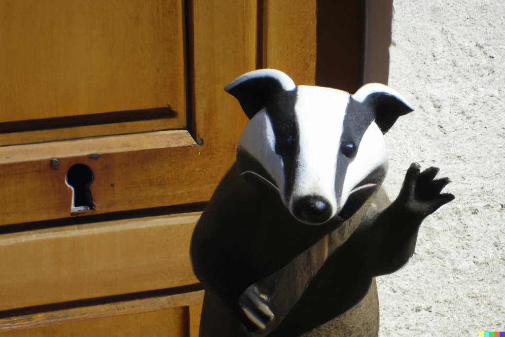 A Badger, welcoming you to their home.